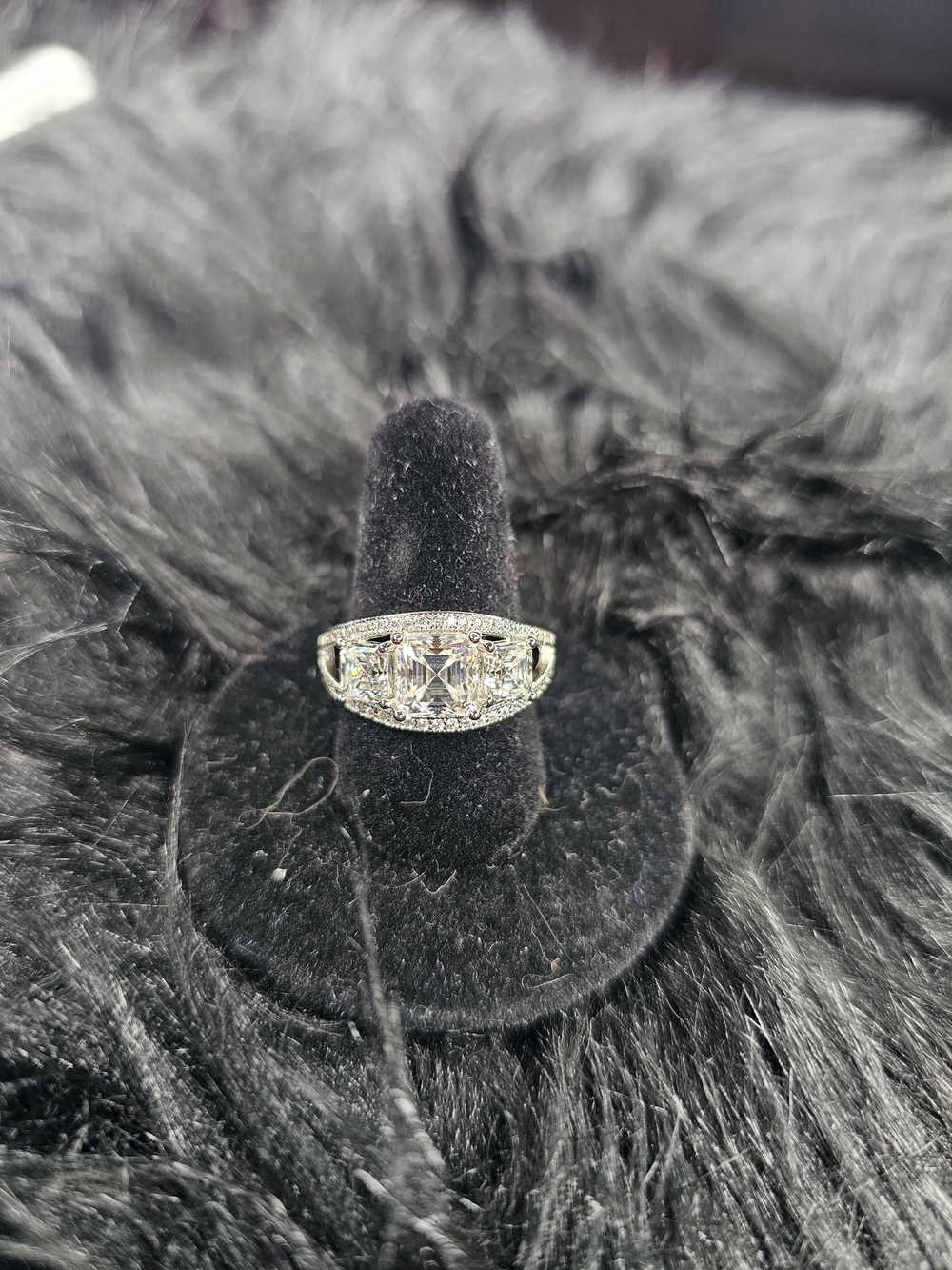 Clear Stone Silver Engagement Ring with Halo Accents